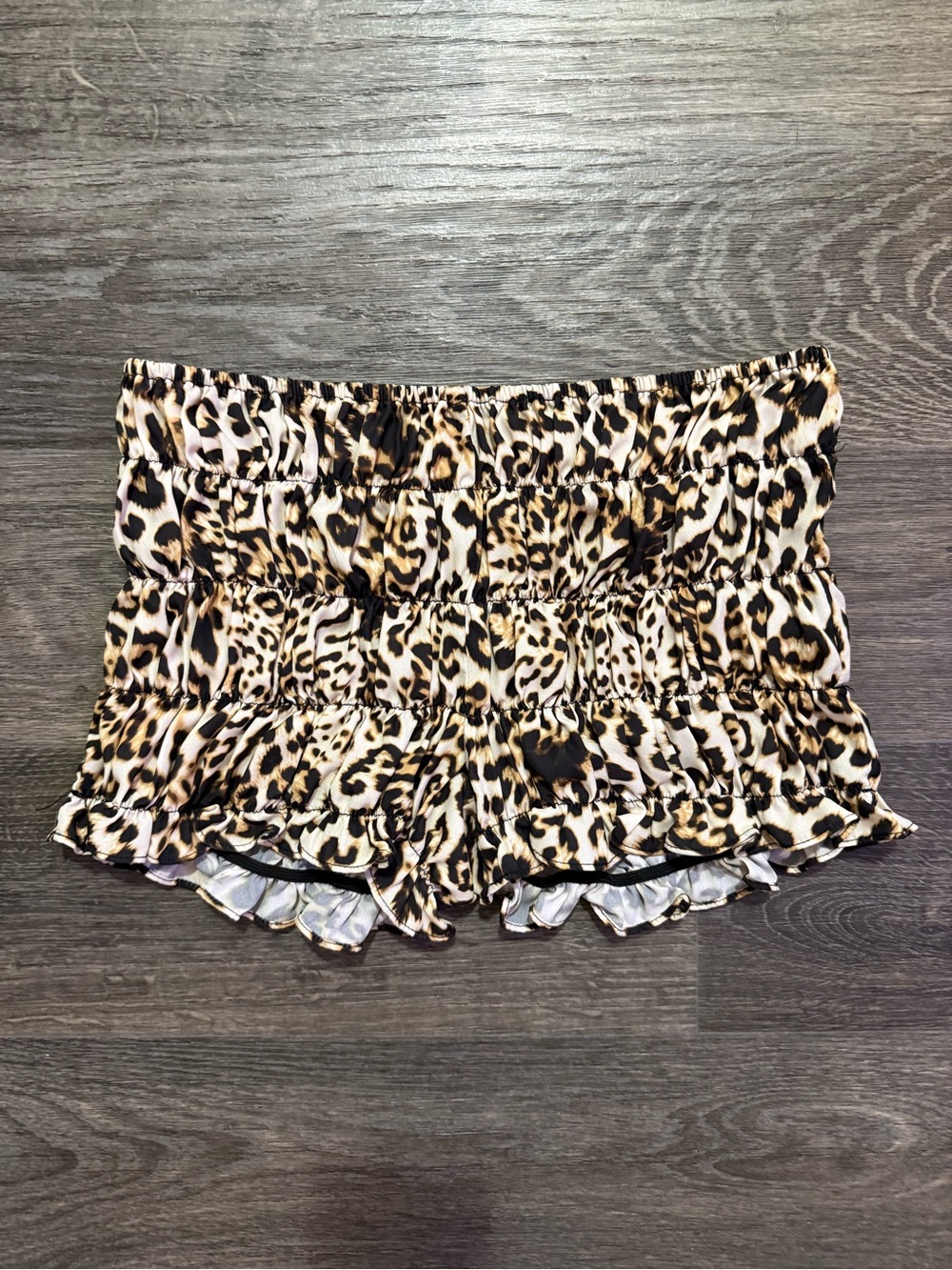 Leopard Print Ruched Shorts - Beige, Black, Brown